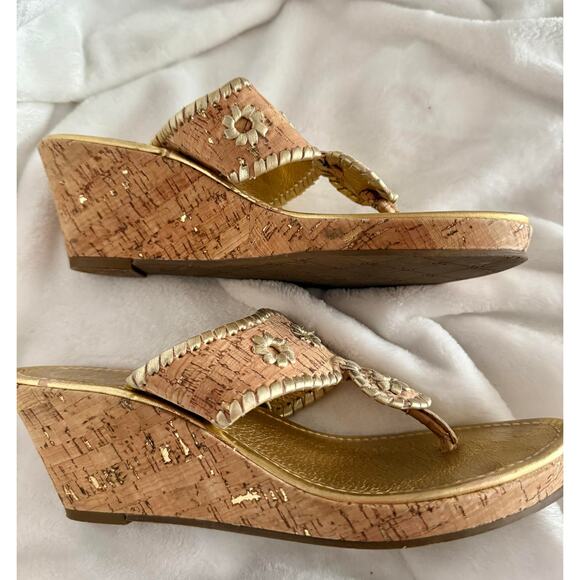 Marbella Wedge Sandal in Cork and Gold by Jack Rogers Size 6.5/6 1/2 - Picture 4 of 10